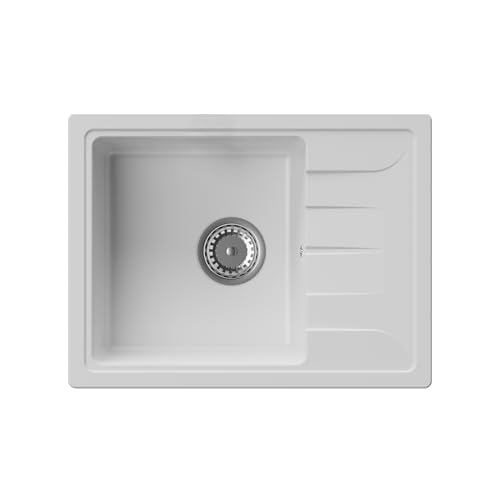 GRANMASTER Gracia Granitspüle 1 Becken mit Abtropffläche - Küchenspüle, Einbauspüle, Einzelbecken 58x44x16,4 cm - Weiß von GM GranMaster