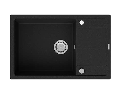 GRANMASTER Horizon Spülbecken Küche - mit 1 Becken - Granitspüle mit Siphon Waschbecken Küche - Einbauspüle Arbeitsplatte Küchenspüle 78x50x20,3 cm Spüle Schwarz mit Abtropffläche GRANMASTER Horizon Spülbecken Küche - mit 1 Becken - Granitspüle mit Siphon Waschbecken Küche - Einbauspüle Arbeitsplatte Küchenspüle 78x50x20,3 cm Spüle Schwarz mit Abtropffläche von GM GranMaster