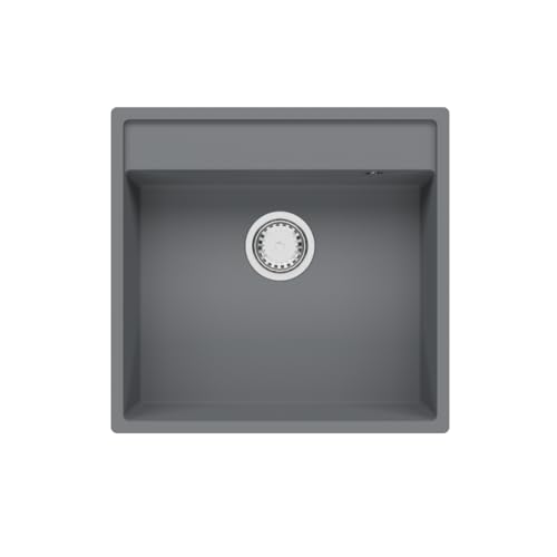 GRANMASTER Magma Spülbecken Küche mit 1 Becken - Granitspüle mit Siphon Waschbecken Küche - Einbauspüle Arbeitsplatte Küchenspüle 54x52x20,4 cm Spüle Titan ohne Abtropffläche von GM GranMaster