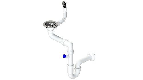 GRANMASTER Siphon Küchenspüle Manuelle 1-Kammer Raumsparsiphon - Syphon - Ablaufgarnitur für Spüle - Made in Italy - Anschluss an der Unterseite: 1 1/2" Siebkorb Excenterventil 3 1/2" - 30x25x35cm von GM GranMaster