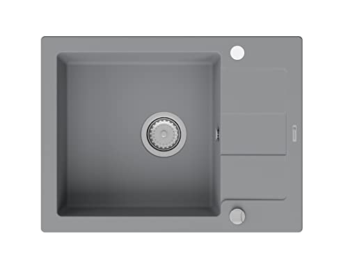 GRANMASTER Quadrato Spülbecken Küche - mit 1 Becken - Granitspüle mit Siphon Waschbecken Küche - Einbauspüle Arbeitsplatte Küchenspüle 64x48x17,4 cm Spüle Titan mit Abtropffläche von GM GranMaster