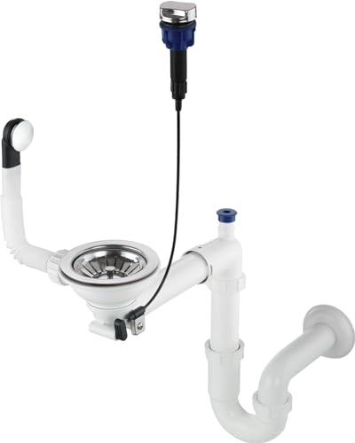 GRANMASTER Siphon Küchenspüle Automatischer 1-Kammer Raumsparsiphon mit überlauf - Ablaufgarnitur für Spüle Made in Italy Anschluss an der Unterseite: 1 1/2" Siebkorb Excenterventil 3 1/2"- 30x25x35cm von GM GranMaster