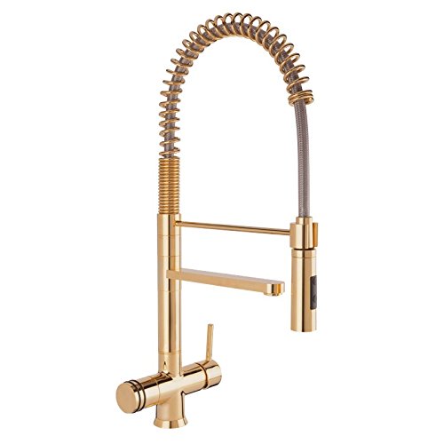 Designer Spiralfeder-Drei-Wege-Wasserhahn LUXURY ORO, Gold look 56cm für kaltes, heißes und gefiltertes Wasser. Für Wasserfilter Osmosefilter Trinkwasserfilter von GM Rubinetterie