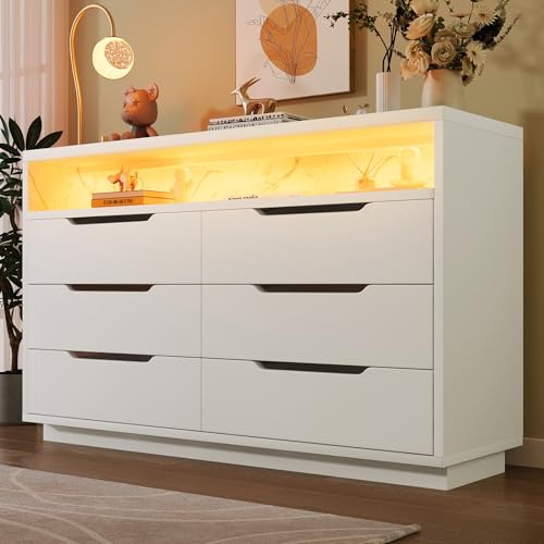 GM Ultra Chest of Drawers White with 6 Drawers，120 cm Wide Sideboard with LED Lighting，Open Storage Compartment，Modern Chest of Drawers for Bedroom，Living Room，Hallway，Multi-Purpose Wooden Cabinet von GM Ultra
