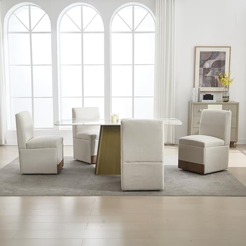 GM Ultra Gepolsterte Esszimmerstühle 2er Set Drehbare Esszimmerstühle Küchenstühle Rollen & Lagerung Bequemer Moderner Rollsessel Weiß für Wohnzimmer Armloser Stuhl aus Stoff von GM Ultra