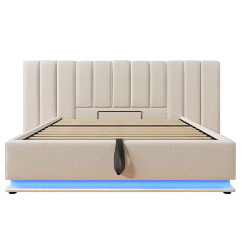 GM Ultra Polsterbett, Doppelbett Stauraumbett mit App Control LED und USB-C Ladefunktion, Bettgestell Lattenrost, Leinen, Grau, Mit Matratze, Ohne Nachttisch GM Ultra Polsterbett, Doppelbett Stauraumbett mit App Control LED und USB-C Ladefunktion, Bettgestell Lattenrost, Leinen, Grau, Mit Matratze, Ohne Nachttisch von GM Ultra