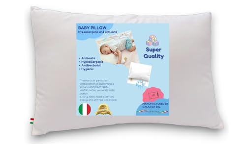 GM Kissen 40x60 Babybett Kissen Atmungsaktive Hypoallergene Anti-Milben-Kissen mit 100% Italienischer Baumwolle Abdeckung Made in Italy von GM