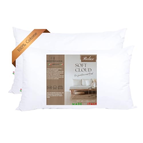 GM Soft Cloud Kissen für Bett 40x70 cm Kopfkissen 2er Set Innenkissen 100% Baumwolle hypoallergene und atmungsaktive frische Made in Italy von GM