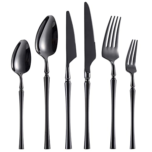 GMAXT Besteck Set für 6 Personen,36 Teilig Verfeinert Edelstahl Essbesteck Set,Besteck inkl.Messer/Gabel/Löffel/Steakmessern,Spiegelpoliert, Spülmaschinenfest (Schwarz) von GMAXT