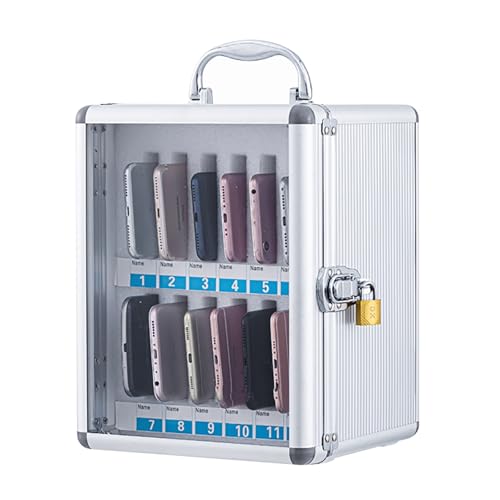 GMBAYUE Handytresor Aluminium mit Schloss Handy-Verwaltungsbox Wandmontierter Handysafe Abschließbare Transparenter Handykoffer for Schule Büro Klassenzimmer Fitnessstudio(20x20x27cm/8x8x11in) von GMBAYUE