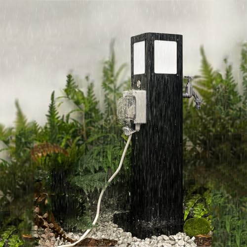 Garten Wasserhahn Säule, Wasserdicht Nach Ip66, Multifunktionale Frostschutzwasser- Und Stromsäule, Bodenmontierter Wasserhahn, Geeignet für Innenhöfe, Gärten und Campingplätze für Wohnmobile(60cm(23. von GMBAYUE
