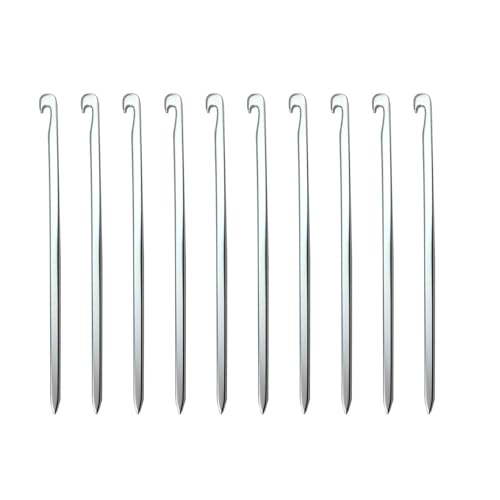 10 x lange Zeltheringe aus Aluminiumlegierung, verstärktes Kopf-Design, Metallstruktur für Camping-Umgebung, Zelt, Felsenpfähle von GMBYLBY