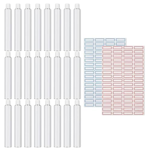 GMBYLBY Leere Aluminium-Farbbehälter, 20 ml, tragbare Rohlinge, Tuben für Künstler, Studenten und Projekte, Aufbewahrungsröhren mit Aufkleber, leere Aluminiumröhre, 24 Stück von GMBYLBY