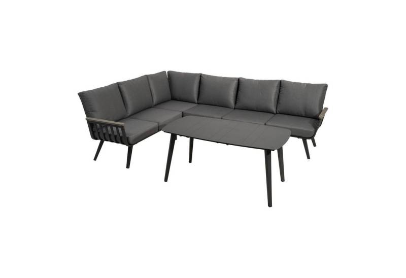 GMD Living Eckbankgruppe AMALFI, (Eckbank Essgruppe, 5-tlg., bestehend aus 3 Sofas, 1 Eckteil & 1 Tisch inkl. Polsterkissen), 5mm Glastischplatte, Outdoorgeeignet von GMD Living