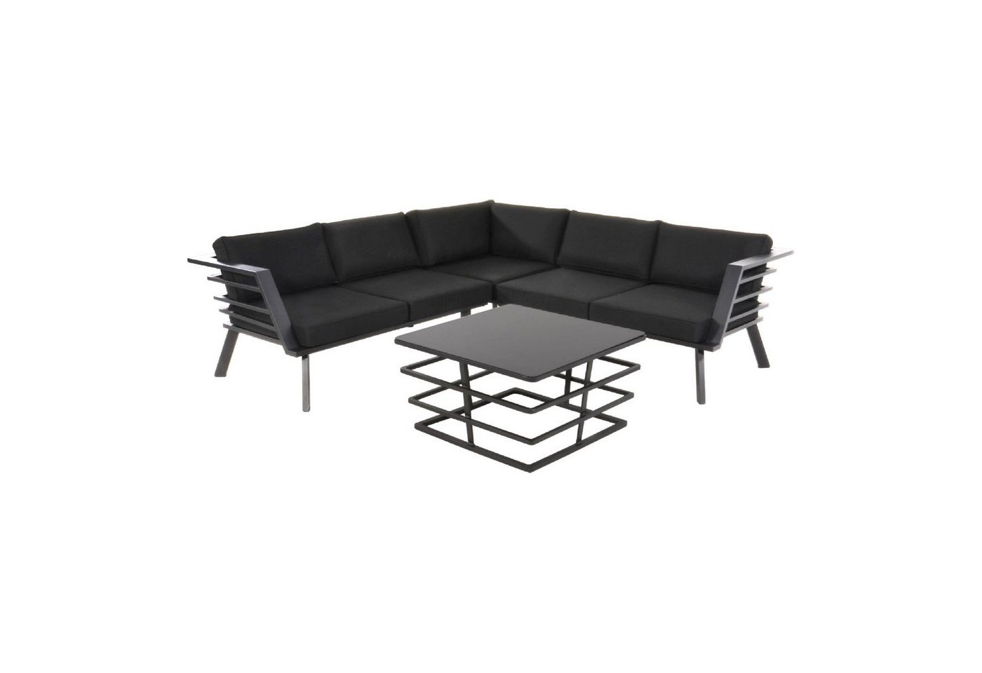 GMD Living Eckbankgruppe REGATTA, (Eckbank Loungeset, 4-tlg., bestehend aus 2 Sofas, 1 Eckteil & 1 Tisch inkl. Polsterkissen), wasserbeständiger Polyesterbezug, moderne Optik von GMD Living