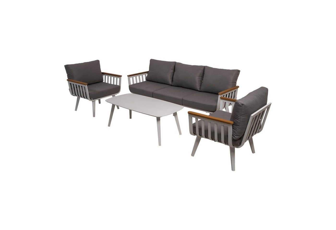 GMD Living Gartenlounge-Set AMALFI, (Loungeset, 4-tlg., bestehend aus 2 Sessel, 1 Sofa & 1 Tisch inkl. Polsterkissen), wasserabweisender Olefin-Bezug, Outdoorgeeignet von GMD Living