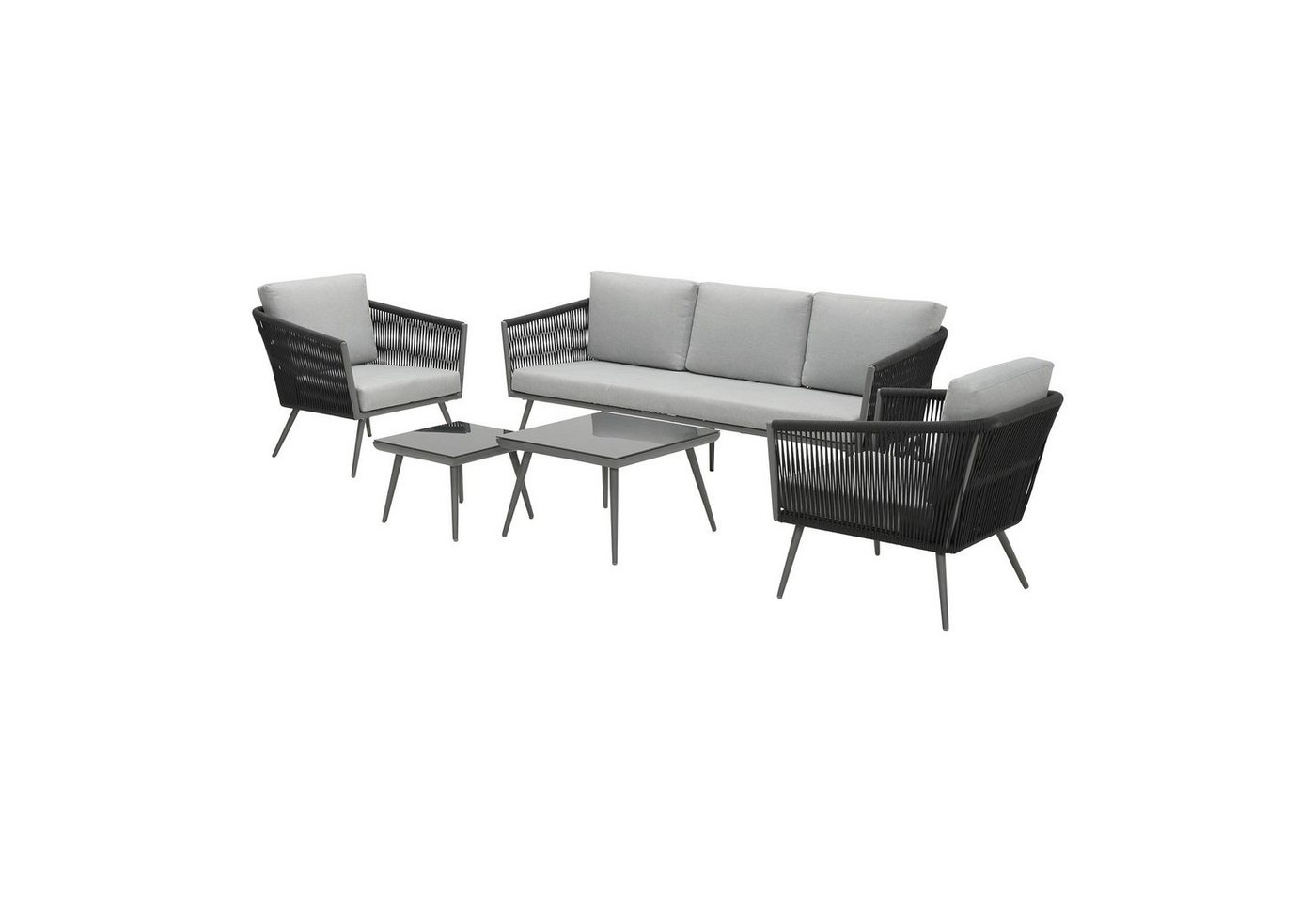 GMD Living Gartenlounge-Set CANBERRA, (Gartensitzgruppe / Gartenloungegruppe, 5-tlg., bestehend aus 3-Sitzer Sofa, 2 Sesseln und 2 Tischen, 8 Polsterkissen), trendige Loungegruppe in hippem Design, Trend: Rope von GMD Living