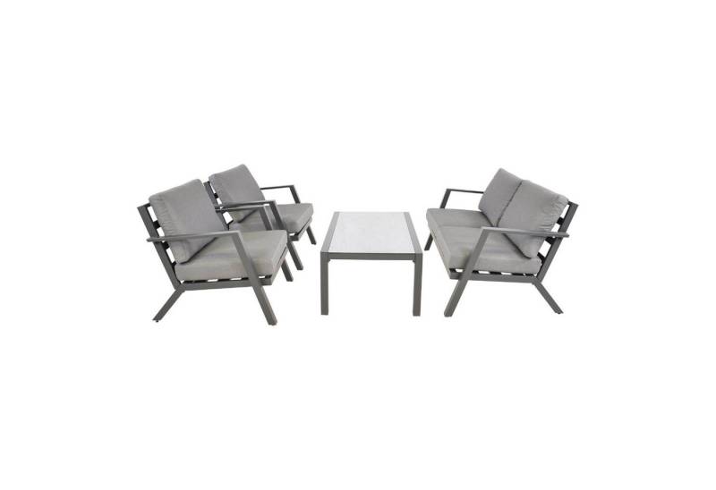 GMD Living Gartenlounge-Set MARAH, (Loungeset, 4-tlg., bestehend aus 2 Sessel, 1 Sofa & 1 Tisch inkl. Polsterkissen), 5mm Glastischplatte in Keramikoptik, otudoorgeeignet von GMD Living