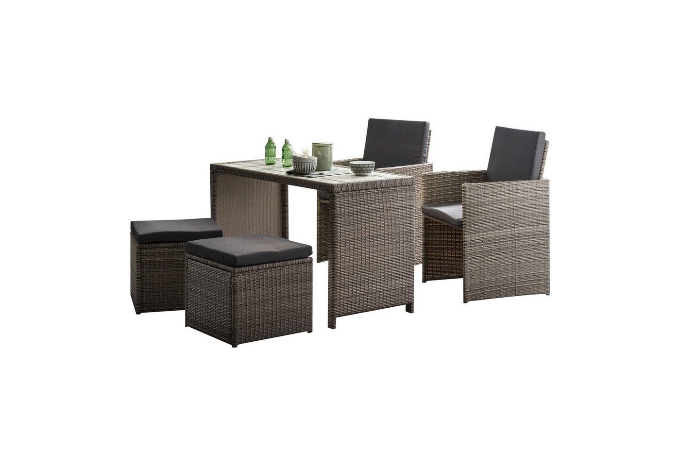 GMD Living Gartenlounge-Set SOMMERLAND, (Garten-Sitzgruppe, 5-tlg., 2 Stühle, 2 Hocker, Tisch, Sitz - & Rückenkissen inklusive), In- und Outdoor geeignet von GMD Living