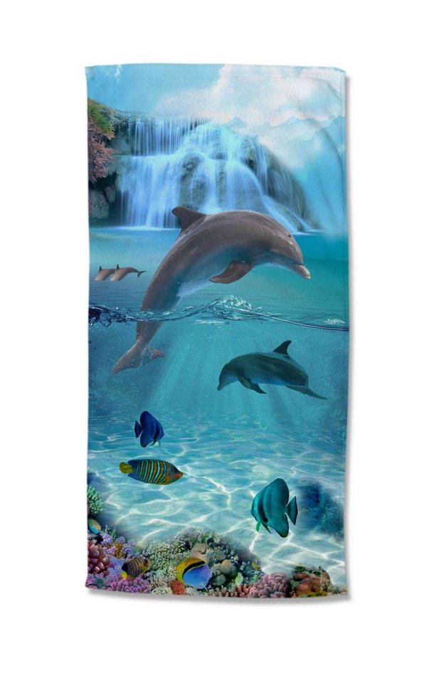 GMD Living Strandtuch WILL, Motiv: Delfine auf der Vorderseite und weiße Rückseite von GMD Living