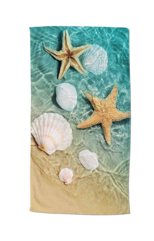 GMD Living Strandtuch BEACHVIBE, Motiv: Seesterne Muscheln auf der Vorderseite und weiße Rückseite GMD Living Strandtuch BEACHVIBE, Motiv: Seesterne Muscheln auf der Vorderseite und weiße Rückseite von GMD Living