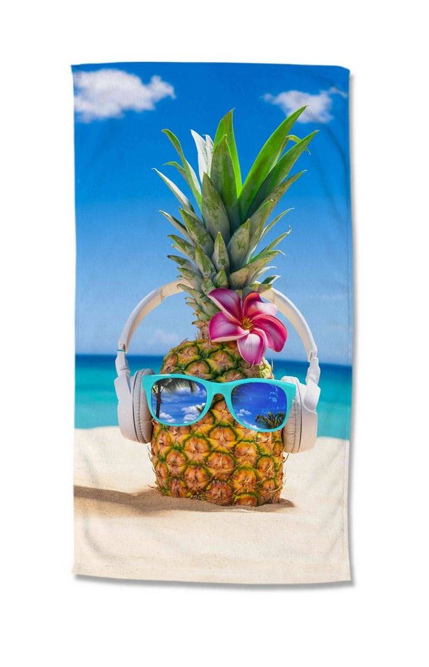 GMD Living Strandtuch PINEAPPLE, Motiv: Ananas auf der Vorderseite und weiße Rückseite von GMD Living