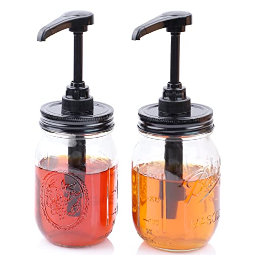 Mason Jar Sirup Honig Soßenspender Pumpdeckel mit 473 ml Glas (2 Stück) Küche Lebensmittelqualität Kaffee Sirup Spender Pumpflasche luftdicht & auslaufsicher von GMEPOCH