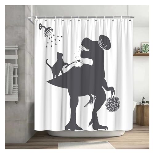Duschvorhang Lustiger Katzen-Duschvorhang, coole Katze, Dinosaurier, japanische Ozeanwelle, Dekorstoff, Badezimmervorhänge, rustikaler Badevorhang aus Holz for Kinder(2500AH,180x180cm-70x70in) von GMGQJST