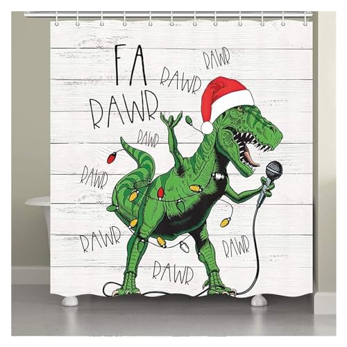Duschvorhang Lustiger Katzen-Duschvorhang, coole Katze, Dinosaurier, japanische Ozeanwelle, Dekorstoff, Badezimmervorhänge, rustikaler Badevorhang aus Holz for Kinder(3299SD,180x230cm-70x90in) von GMGQJST