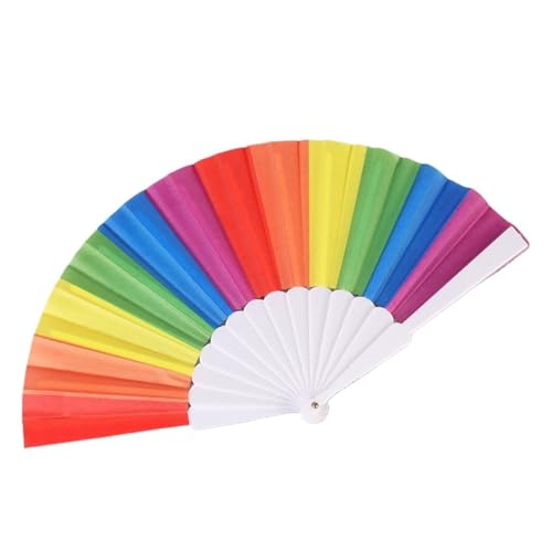 FäCher Festival 1PC Einfache Regenbogen Folding Fan Dance Dreharbeiten Requisiten Handwerk Kompakte Und Tragbare(White02) von GMGQJST