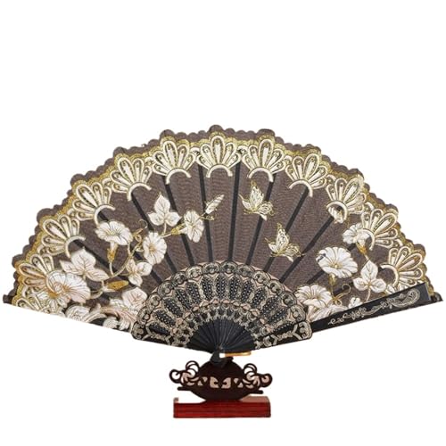 FäCher Festival Antiker Faltfächer, Sommer-Tanz for Frauen, tragbar, elegant, Handfächer(Black) von GMGQJST