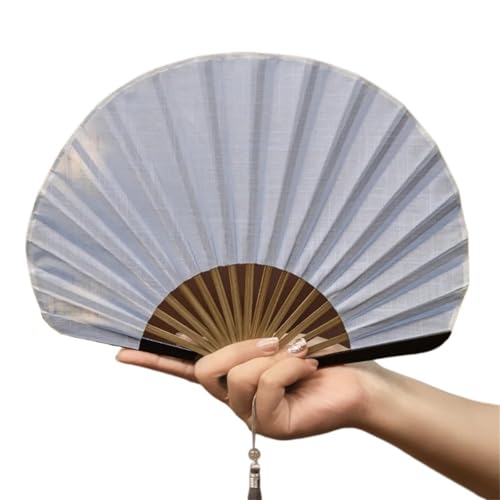 FäCher Festival Kreativer Retro-Mini-Muschelventilator aus Baumwollleinentuch, faltbarer Handventilator, sanfte Volltonfarbe, Handventilator for Damen(Blue) von GMGQJST