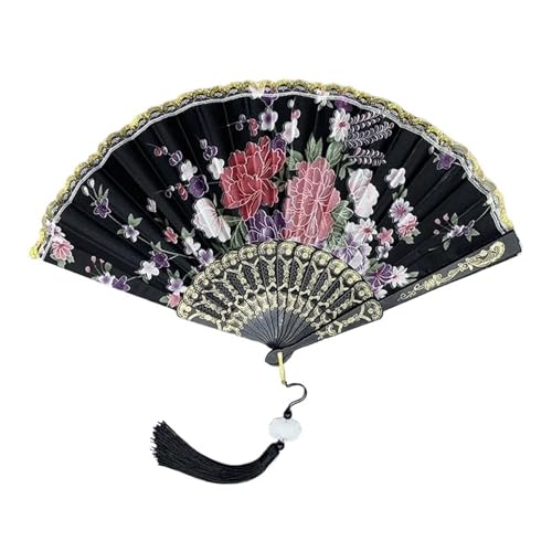 FäCher Festival Vintage Seide Falten Kunsthandwerk Home Dekorationen Tanz Hand handgefertigte Zimmer Dekoration Fans(Black) von GMGQJST