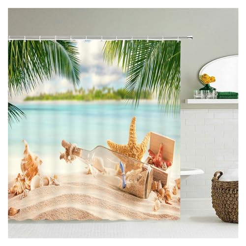 GMGQJST Duschvorhang 3D Strand Landschaft Duschvorhänge Meer Ozean Mittelmeer Badezimmer Vorhang wasserdichte Stoff Dekoration 180 * 240 cm Bad Vorhang(3391G,W120xH180cm) von GMGQJST