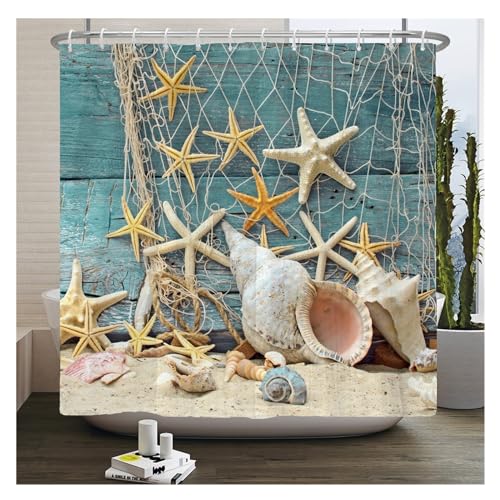 GMGQJST Duschvorhang 3D Strand Landschaft Duschvorhänge Meer Ozean Mittelmeer Badezimmer Vorhang wasserdichte Stoff Dekoration 180 * 240 cm Bad Vorhang(6913L,W150xH180cm) von GMGQJST