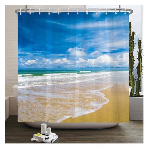 GMGQJST Duschvorhang 3D Strand Landschaft Duschvorhänge Meer Ozean Mittelmeer Badezimmer Vorhang wasserdichte Stoff Dekoration 180 * 240 cm Bad Vorhang(Sy4901,W240xH180cm) von GMGQJST
