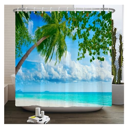 GMGQJST Duschvorhang 3D Strand Landschaft Duschvorhänge Meer Ozean Mittelmeer Badezimmer Vorhang wasserdichte Stoff Dekoration 180 * 240 cm Bad Vorhang(Sy4906,W180xH200cm) von GMGQJST