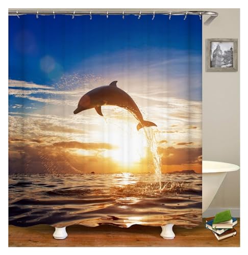 GMGQJST Duschvorhang 3D Strand Landschaft Duschvorhänge Meer Ozean Mittelmeer Badezimmer Vorhang wasserdichte Stoff Dekoration 180 * 240 cm Bad Vorhang(Sy716,W180xH200cm) von GMGQJST