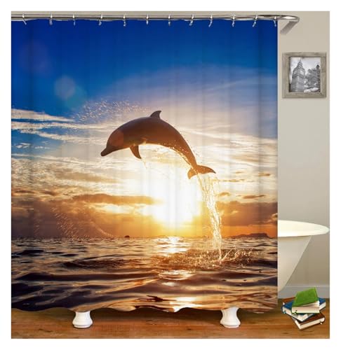 GMGQJST Duschvorhang 3D Strandlandschaft Duschvorhänge Meer Ozean Mittelmeer Badezimmer Vorhang wasserdichte Stoffdekoration 180 * 240cm Badvorhang(Sy716,W90xH180cm) von GMGQJST