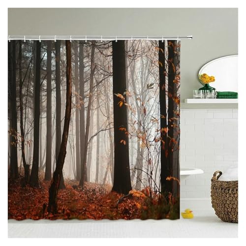 GMGQJST Duschvorhang Badvorhang 3D-Druck Fensterlandschaft Wald Duschvorhänge 180 * 200 cm Wasserdichter Badezimmervorhang Waschbarer Stoff mit Haken(9,W90xH180cm) von GMGQJST