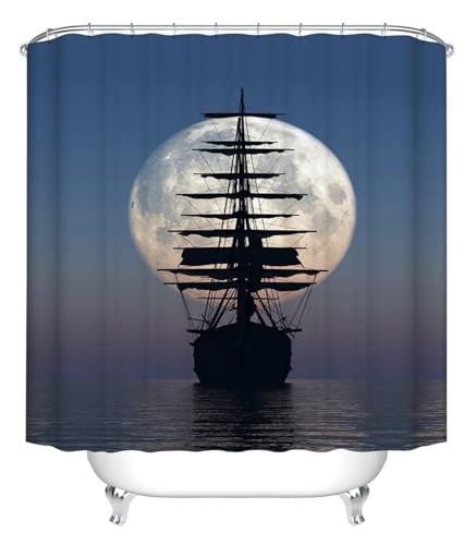GMGQJST Duschvorhang Better Curtains Piraten-Bullauge-Seemann-Polyester-Duschvorhang, Wanddekoration, Hängevorhänge(6,180Wx220H cm) von GMGQJST