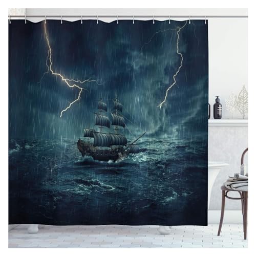 GMGQJST Duschvorhang Better Curtains Piraten-Bullauge-Seemann-Polyester-Duschvorhang, Wanddekoration, Hängevorhänge(7,300Wx180H cm) von GMGQJST