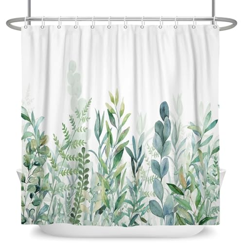 GMGQJST Duschvorhang Duschvorhang mit grünen Pflanzenblättern, Ranken und Blumen, Bedruckt, minimalistischer Polyster, Heimdekoration, Badezimmervorhang mit Haken(YFX05123,W180xH220cm) von GMGQJST