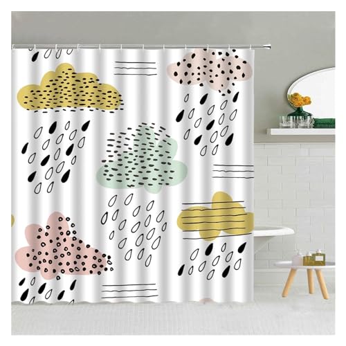 GMGQJST Duschvorhang Einfache schwarz weiß Regentropfen Duschvorhang Geometrie Wassertropfen Muster Polyester Stoff Badezimmer hängende Vorhänge Home Decor(1241L,220x180cm-86x70in) von GMGQJST