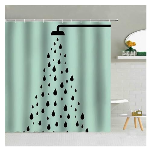GMGQJST Duschvorhang Einfache schwarz weiß Regentropfen Duschvorhang Geometrie Wassertropfen Muster Polyester Stoff Badezimmer hängende Vorhänge Home Decor(2447J,90x180cm-35x70in) von GMGQJST