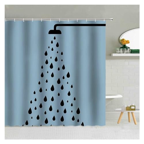GMGQJST Duschvorhang Einfache schwarz weiß Regentropfen Duschvorhang Geometrie Wassertropfen Muster Polyester Stoff Badezimmer hängende Vorhänge Home Decor(2448J,120x180cm-47x70in) von GMGQJST