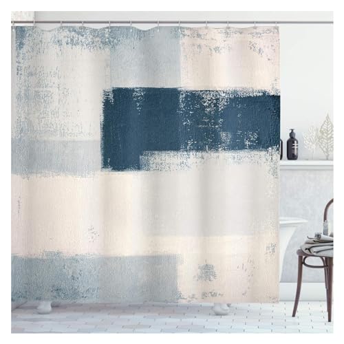 GMGQJST Duschvorhang Grauer und gelber Duschvorhang, Abstrakter Grunge-Stil, Pinselstriche, Malerei-Stil, Stoff, Badezimmer-Dekor, wasserdichter Badewannenabtrennung(10,260Wx180H cm) von GMGQJST