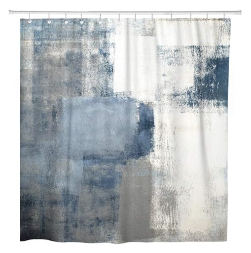 GMGQJST Duschvorhang Grauer und gelber Duschvorhang, Abstrakter Grunge-Stil, Pinselstriche, Malerei-Stil, Stoff, Badezimmer-Dekor, wasserdichter Badewannenabtrennung(2,260Wx180H cm) von GMGQJST
