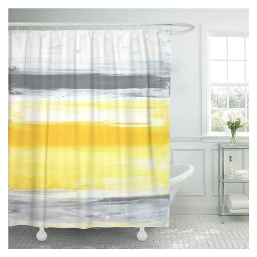 GMGQJST Duschvorhang Grauer und gelber Duschvorhang, Abstrakter Grunge-Stil, Pinselstriche, Malerei-Stil, Stoff, Badezimmer-Dekor, wasserdichter Badewannenabtrennung(6,90Wx180H cm) von GMGQJST