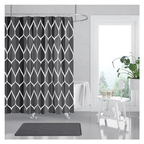 GMGQJST Duschvorhang Großer, breiter Badezimmer-Duschvorhang, wasserdichte Badezimmervorhänge, Polyester-Badewannenvorhang, Badewannen-Badeabdeckung mit 12 Haken(C,W180xH200cm) von GMGQJST